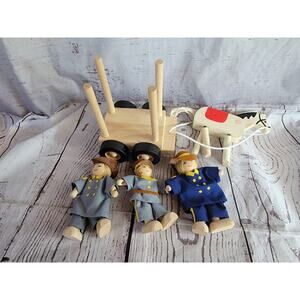 Play Wooden Horse Buggy 3 Wooden Doll People